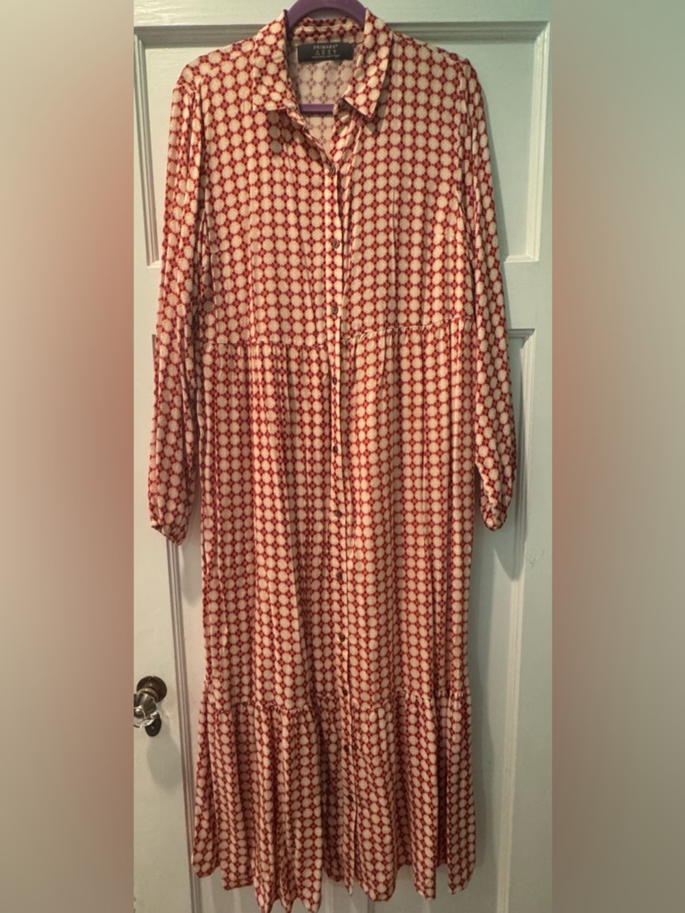 Primark Long Sleeve Button Down Maxi Dress - Pink and Orange Print